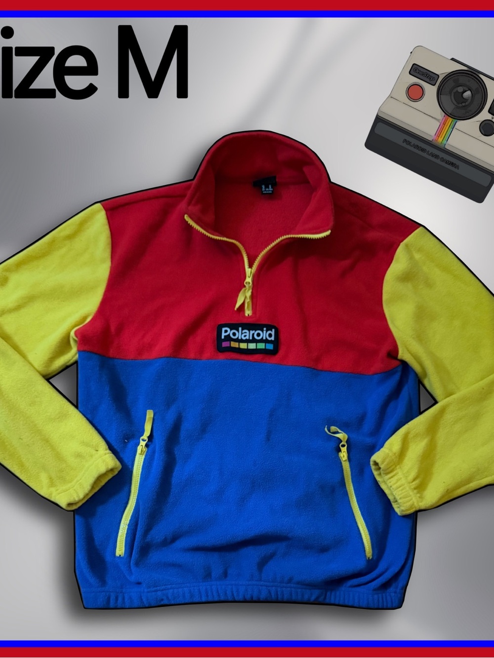 POLAROID red, yellow & blue fleece SWEATER size M